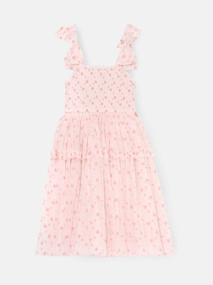 Angel & Rocket Pink Vivi Heart Flock Tie Shoulder Mesh Dress image 3