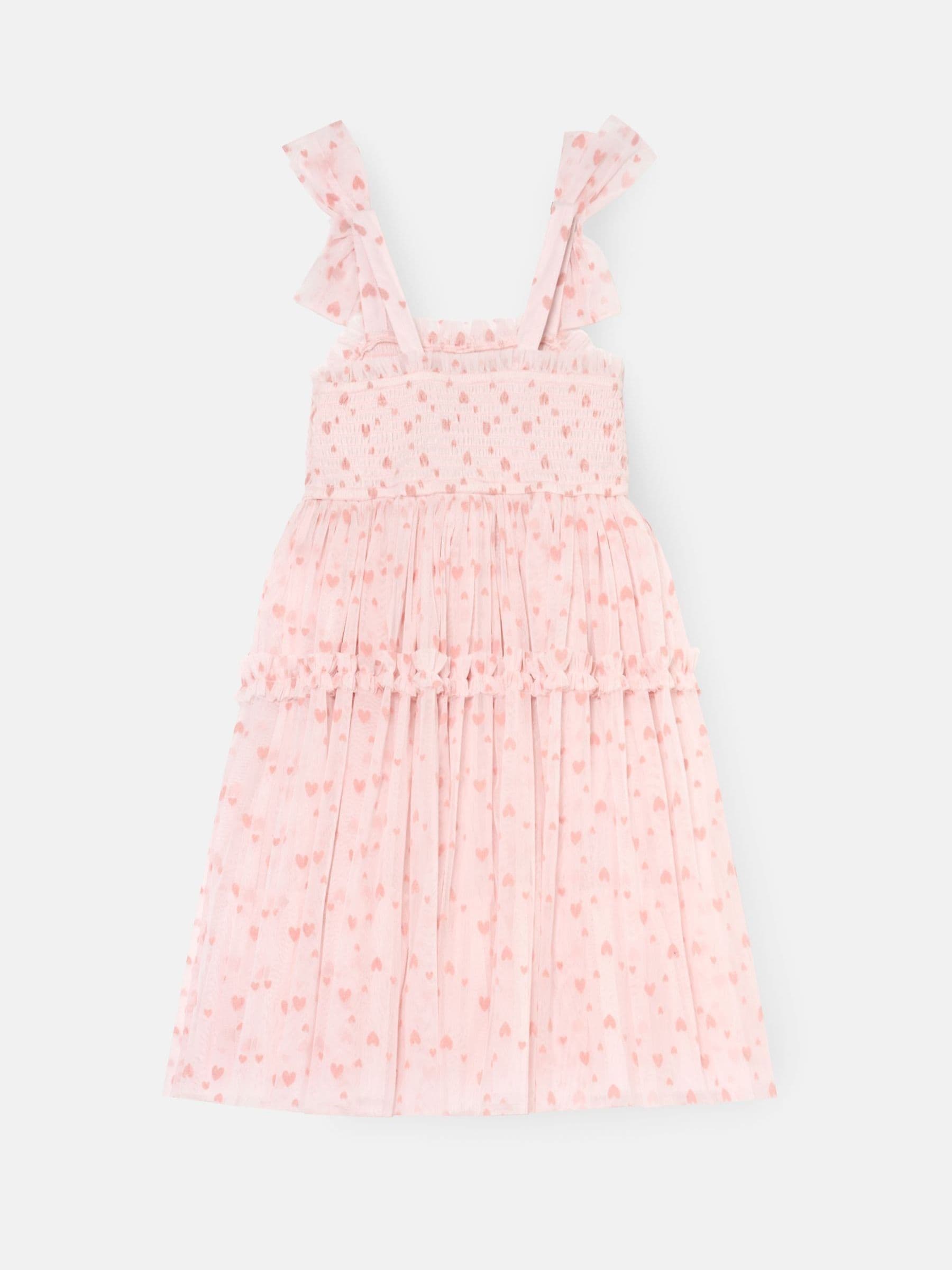 Angel & Rocket Pink Vivi Heart Flock Tie Shoulder Mesh Dress image 4