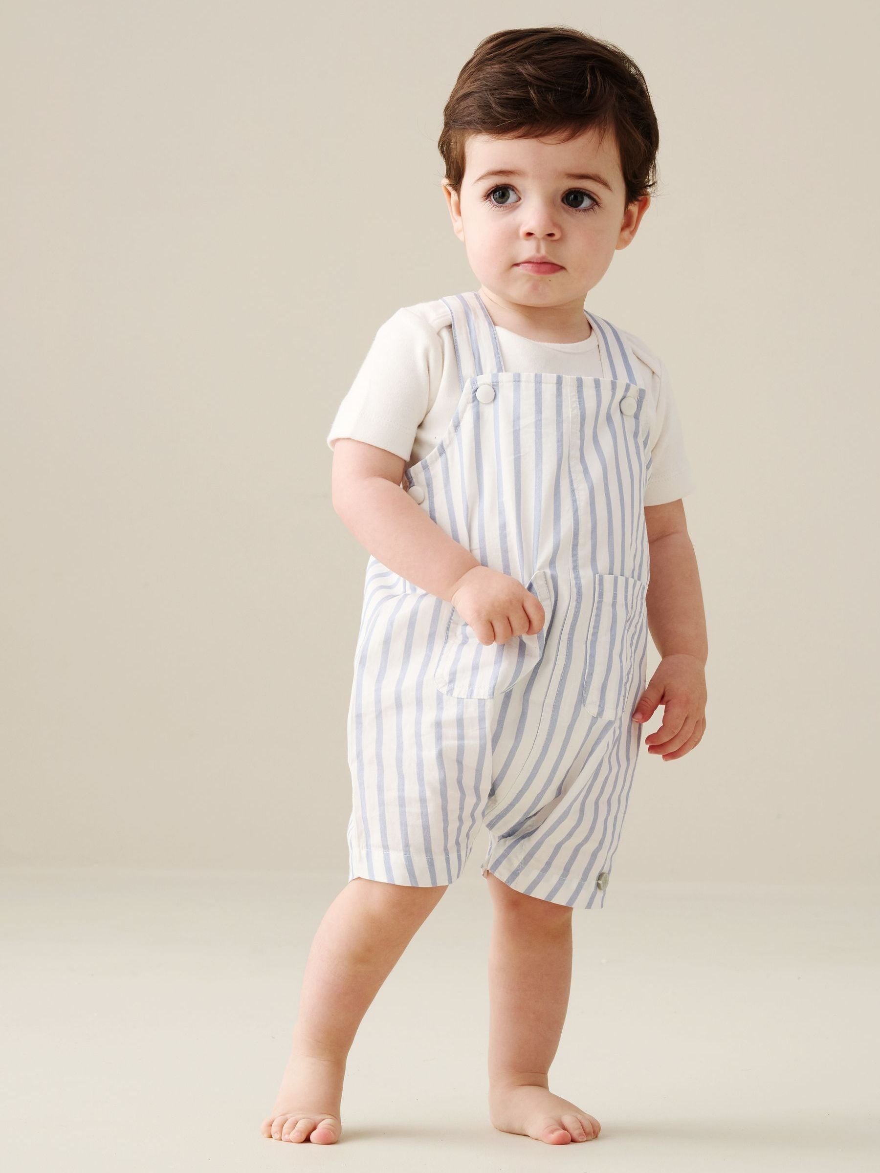 Angel & Rocket Blue Ron Stripe Dungaree And Bodysuit Set image 2