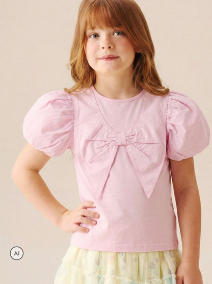 Dsiney Kidz - Angel & Rocket Pink Tilly Bow Collar Puff Sleeve T-Shirt image 2