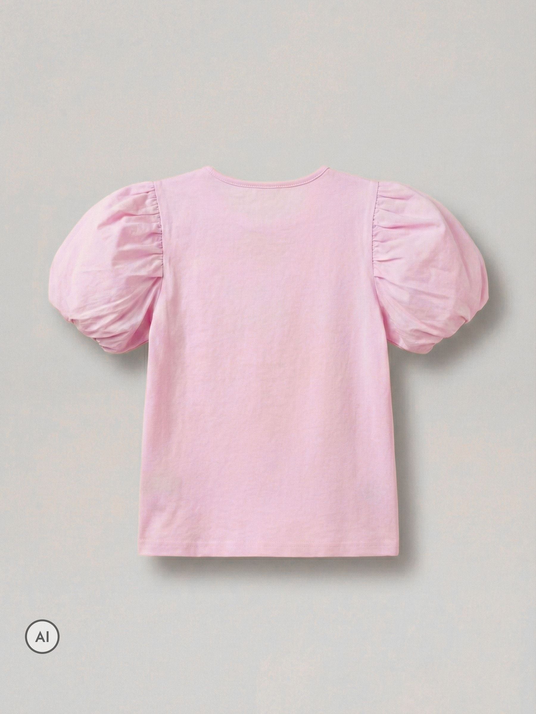 Dsiney Kidz - Angel & Rocket Pink Tilly Bow Collar Puff Sleeve T-Shirt image 4