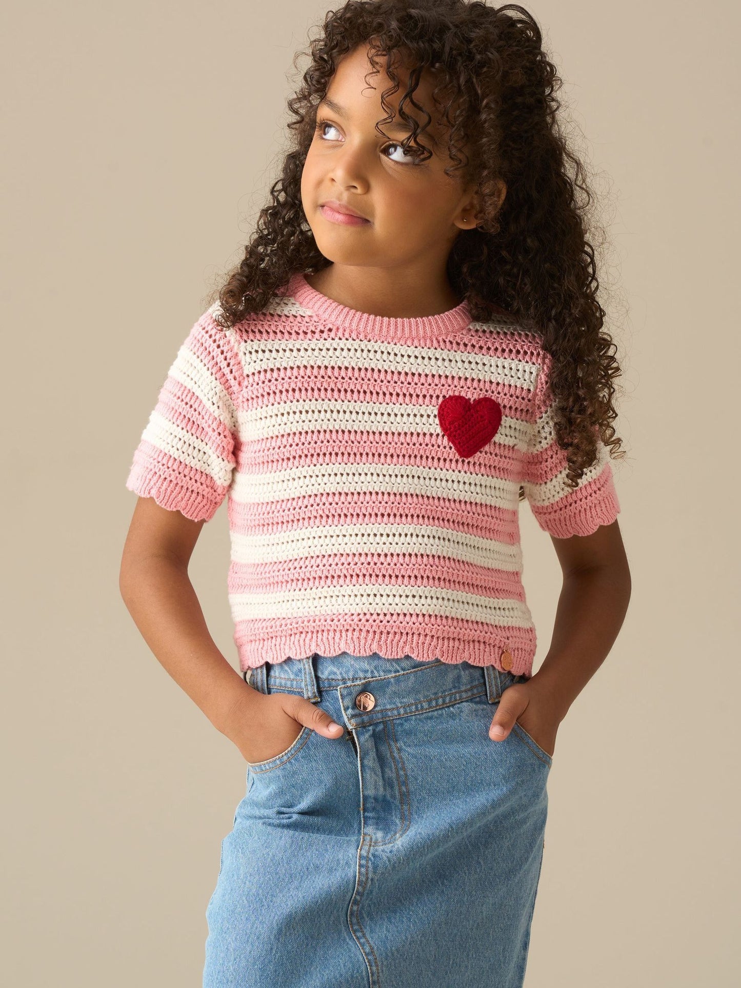 Dsiney Kidz - Angel & Rocket Pink Meg Embroidered Heart Stripe Knit Top image 1