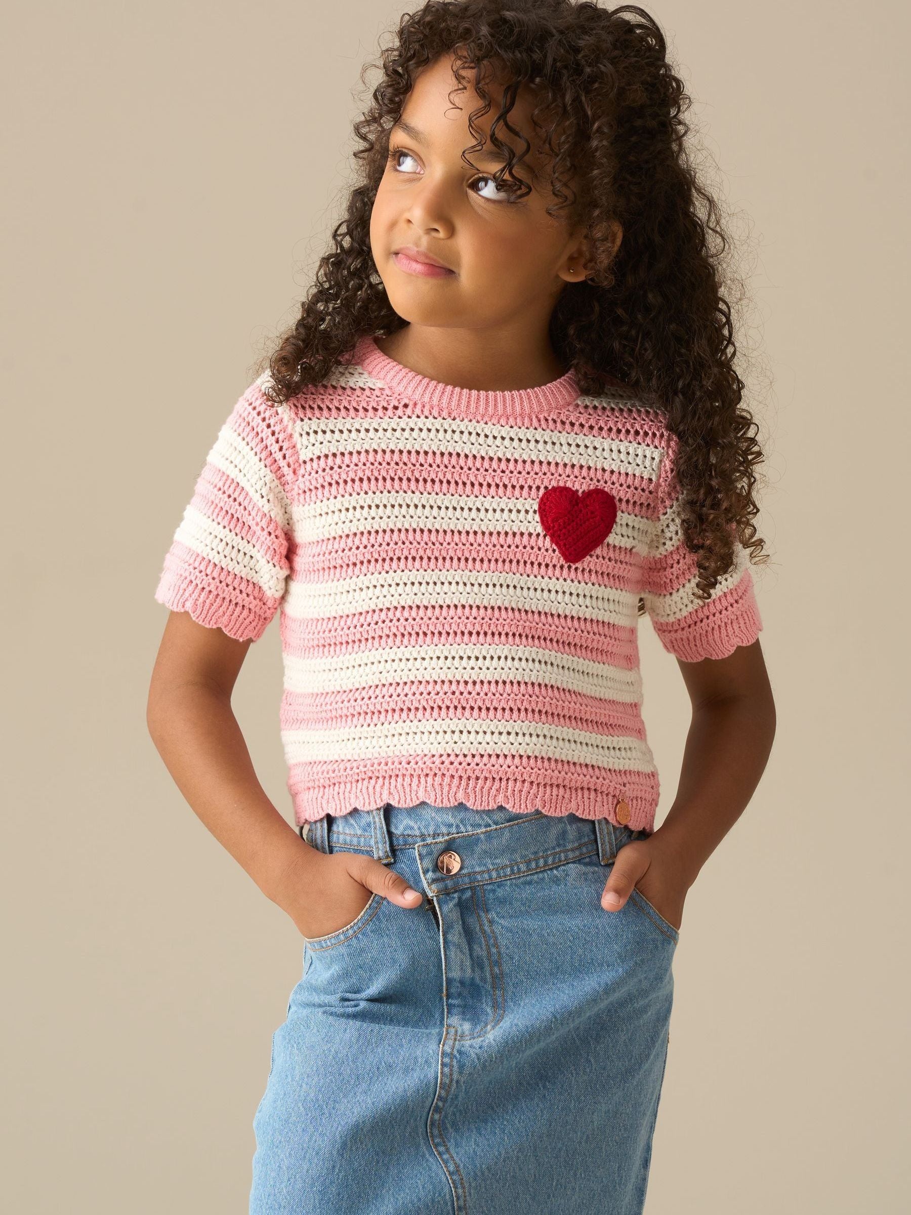 Dsiney Kidz - Angel & Rocket Pink Meg Embroidered Heart Stripe Knit Top image 1