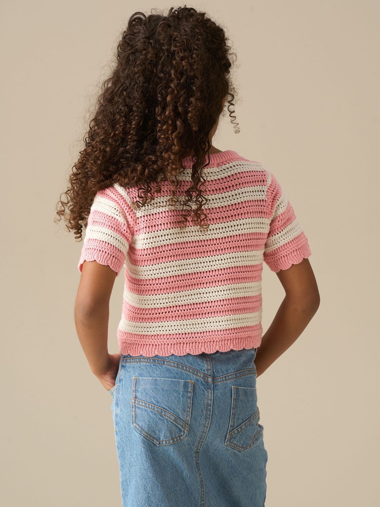 Dsiney Kidz - Angel & Rocket Pink Meg Embroidered Heart Stripe Knit Top image 2