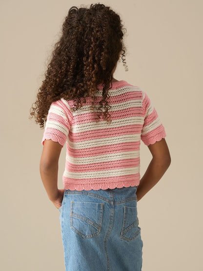 Dsiney Kidz - Angel & Rocket Pink Meg Embroidered Heart Stripe Knit Top image 2