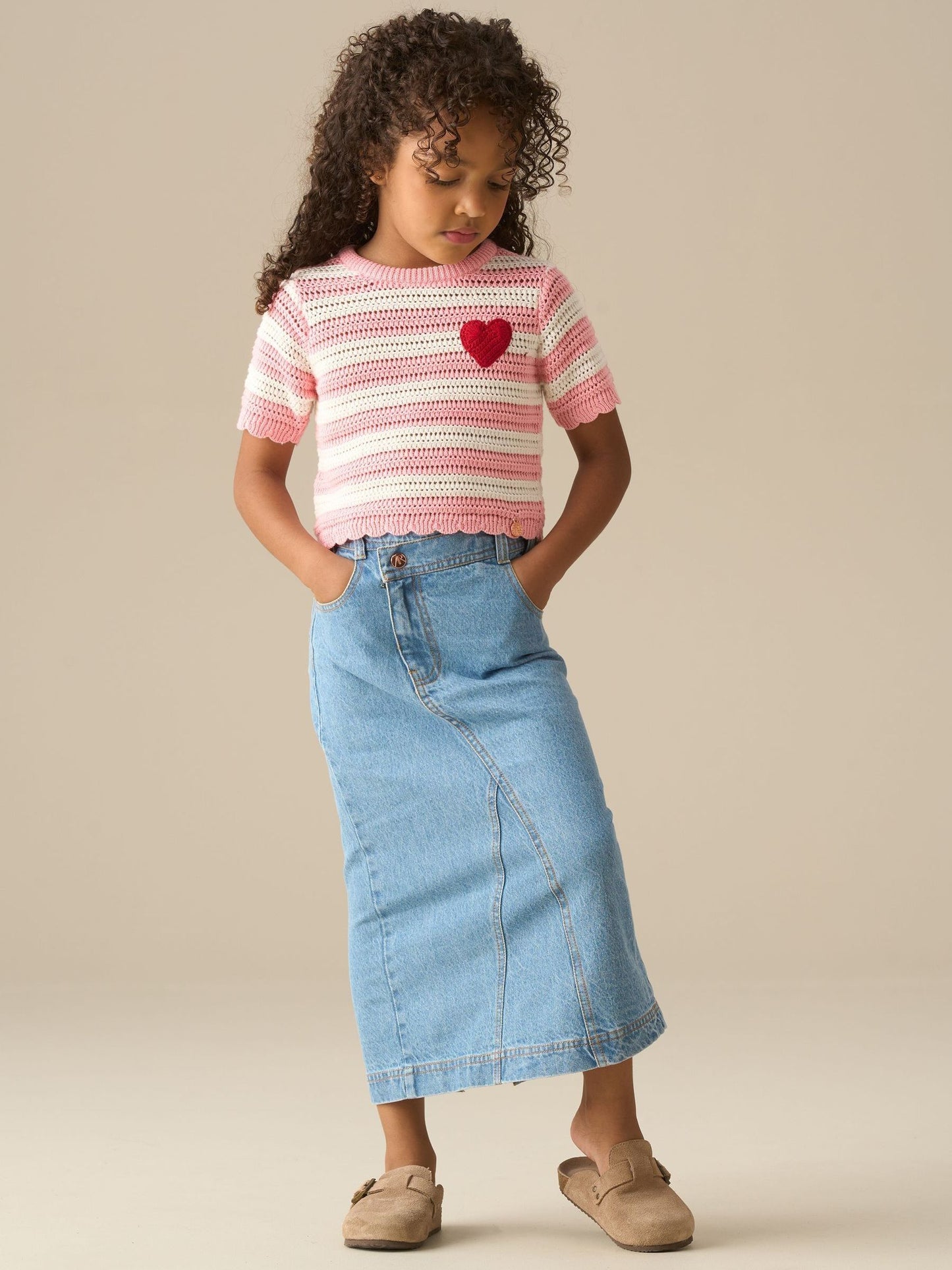 Dsiney Kidz - Angel & Rocket Pink Meg Embroidered Heart Stripe Knit Top image 3