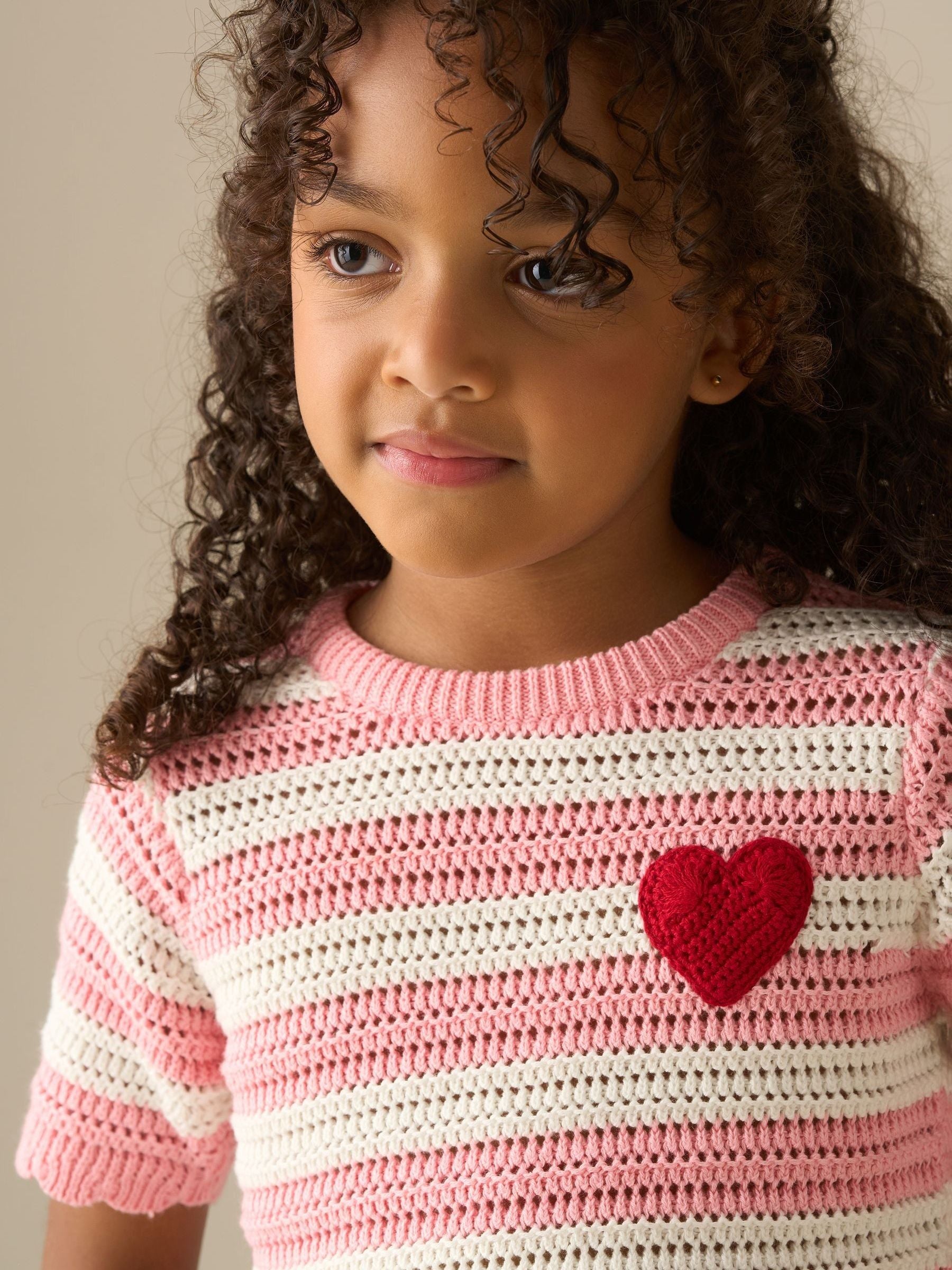 Dsiney Kidz - Angel & Rocket Pink Meg Embroidered Heart Stripe Knit Top image 4