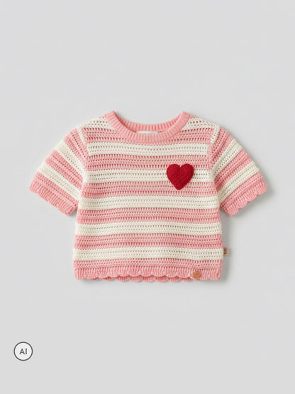 Dsiney Kidz - Angel & Rocket Pink Meg Embroidered Heart Stripe Knit Top image 5