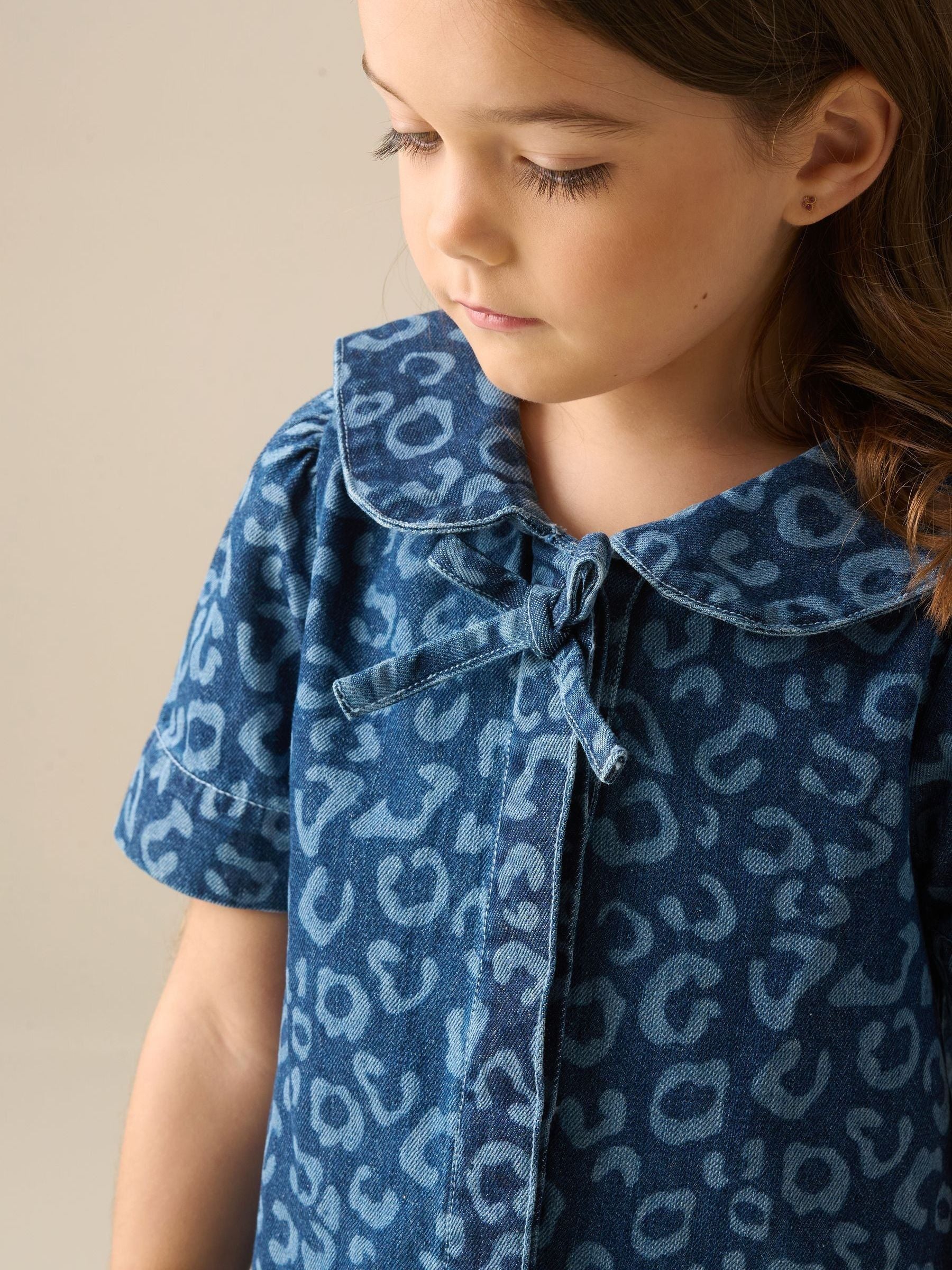 Angel & Rocket Blue Saoirse Leopard Denim Collared Dress image 3
