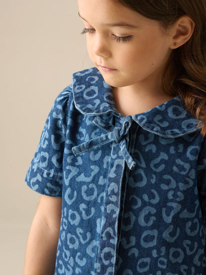 Angel & Rocket Blue Saoirse Leopard Denim Collared Dress image 3