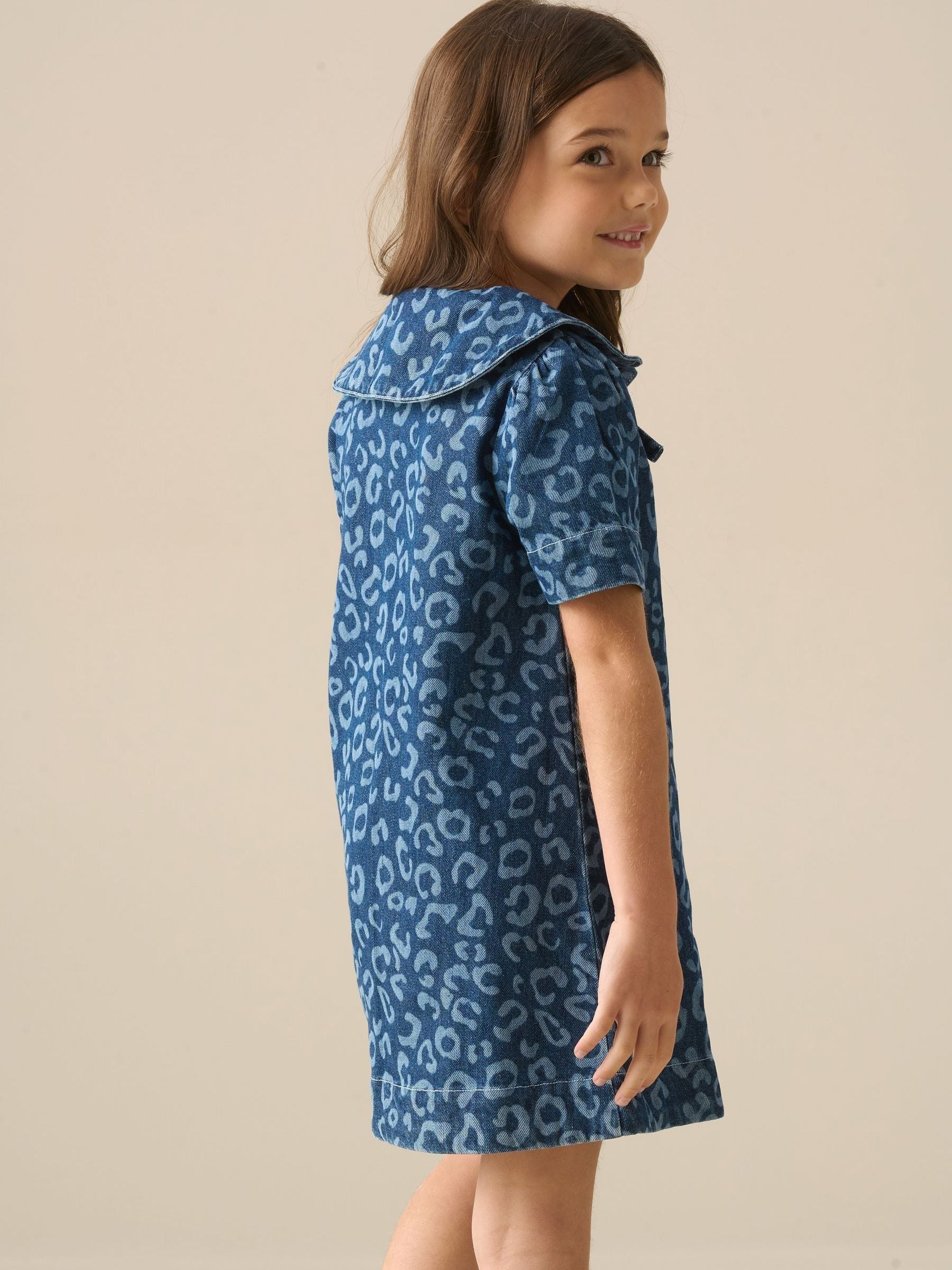 Angel & Rocket Blue Saoirse Leopard Denim Collared Dress image 4