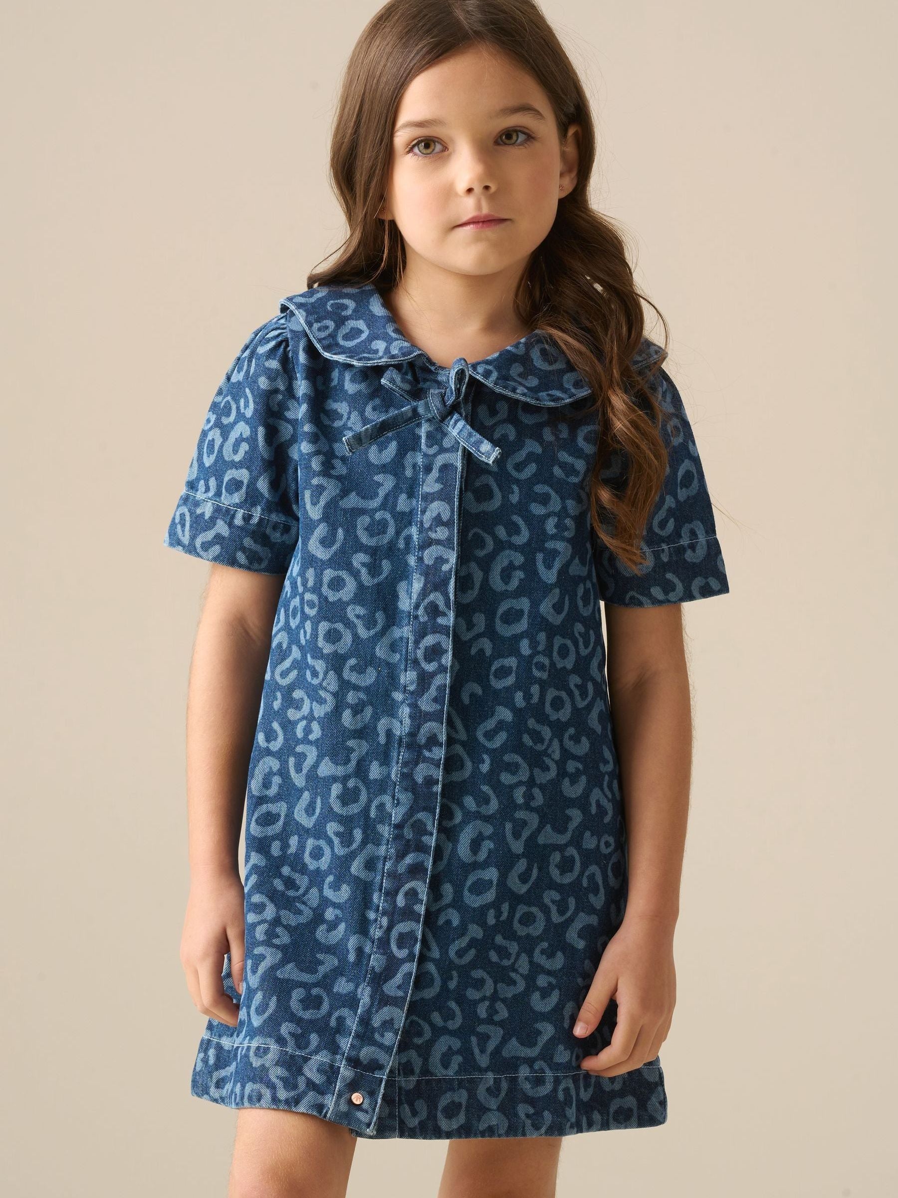 Angel & Rocket Blue Saoirse Leopard Denim Collared Dress image 5