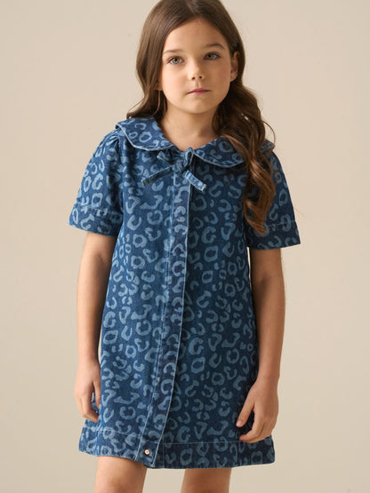 Angel & Rocket Blue Saoirse Leopard Denim Collared Dress image 5