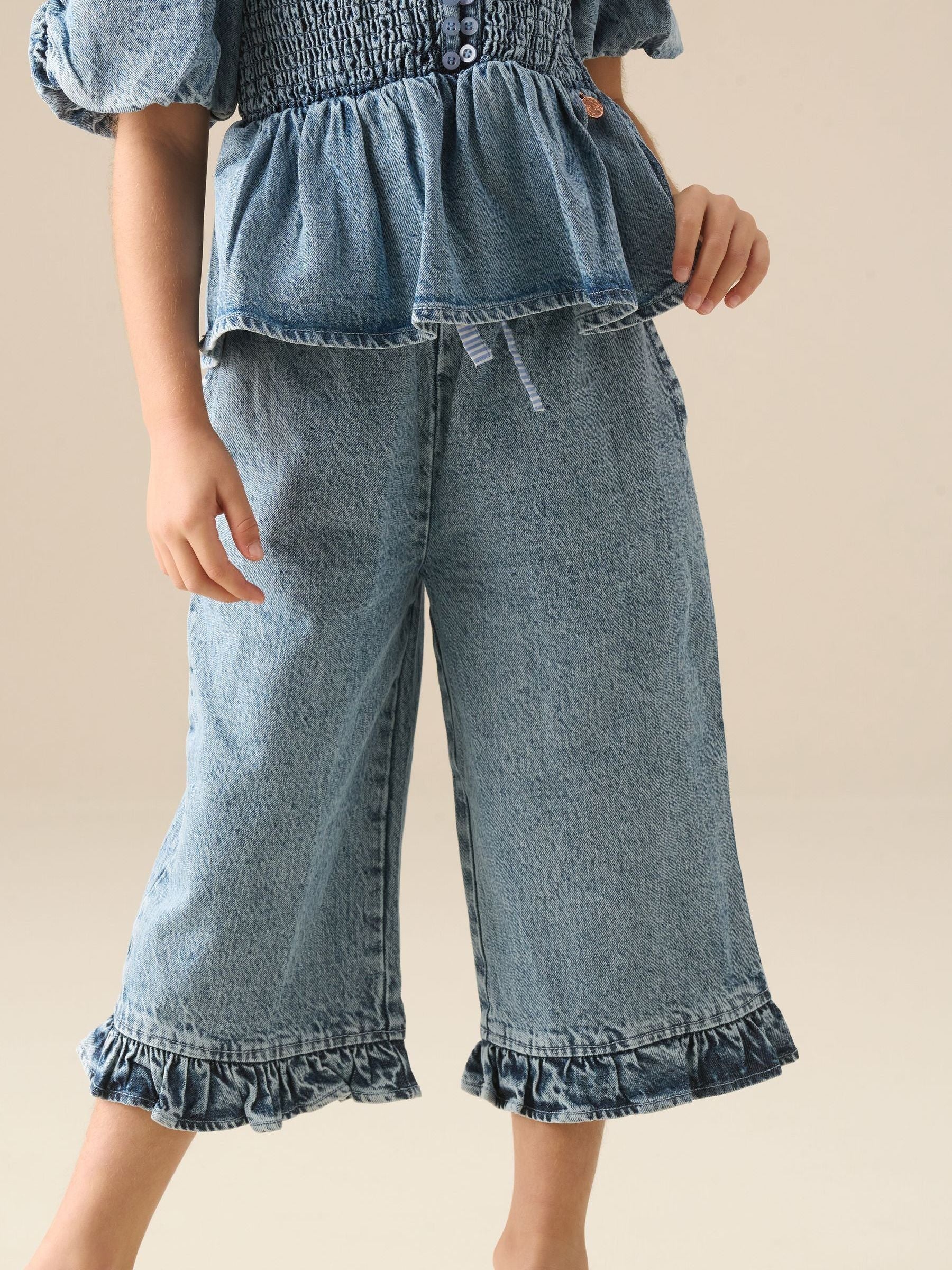 Dsiney Kidz - Angel & Rocket Blue Orla Blue Denim Frill Hem Trousers image 1