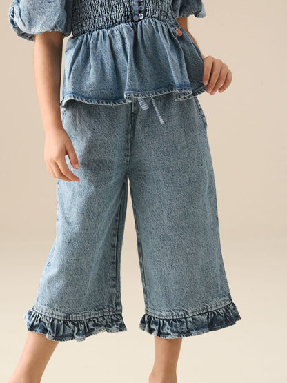 Dsiney Kidz - Angel & Rocket Blue Orla Blue Denim Frill Hem Trousers image 1
