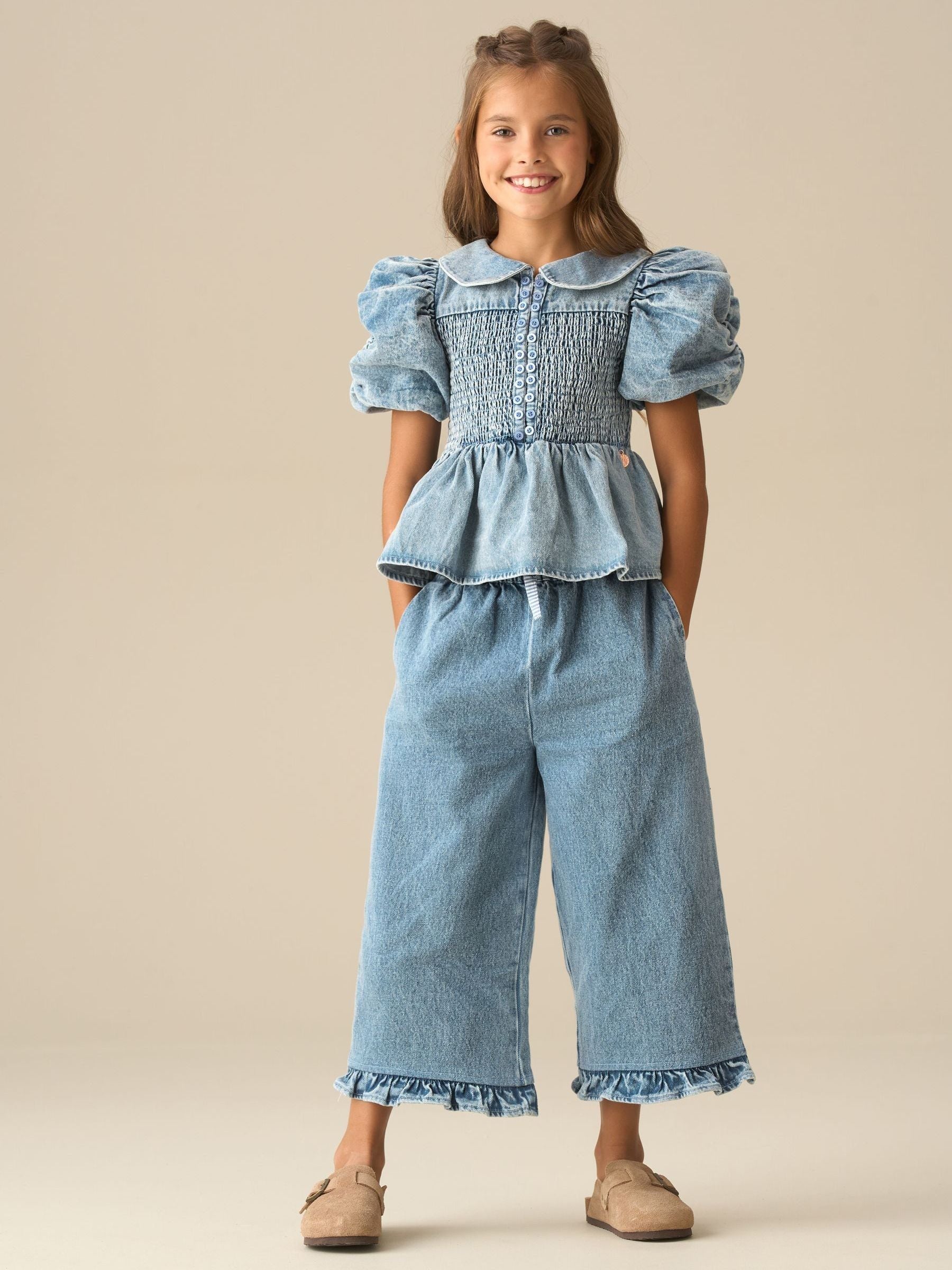 Dsiney Kidz - Angel & Rocket Blue Orla Blue Denim Frill Hem Trousers image 2