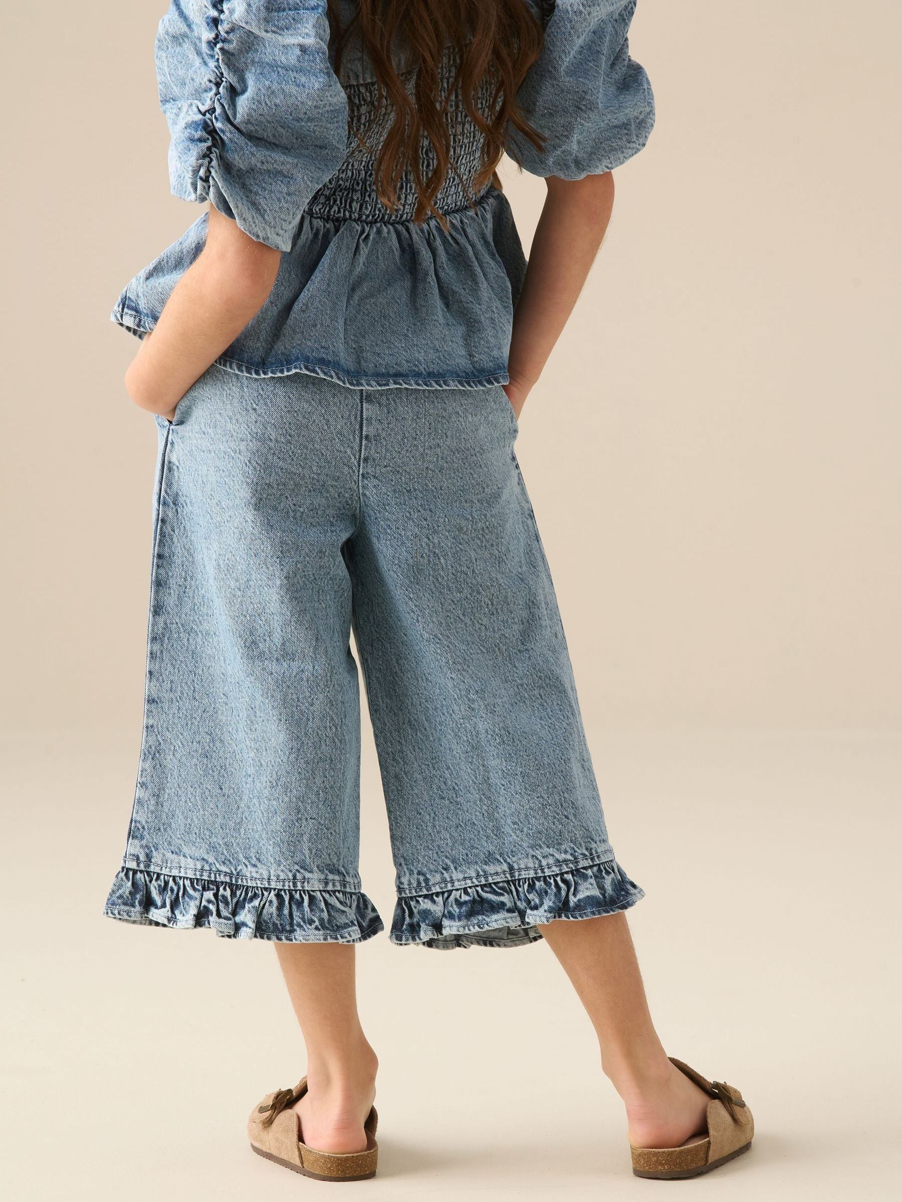 Dsiney Kidz - Angel & Rocket Blue Orla Blue Denim Frill Hem Trousers image 3