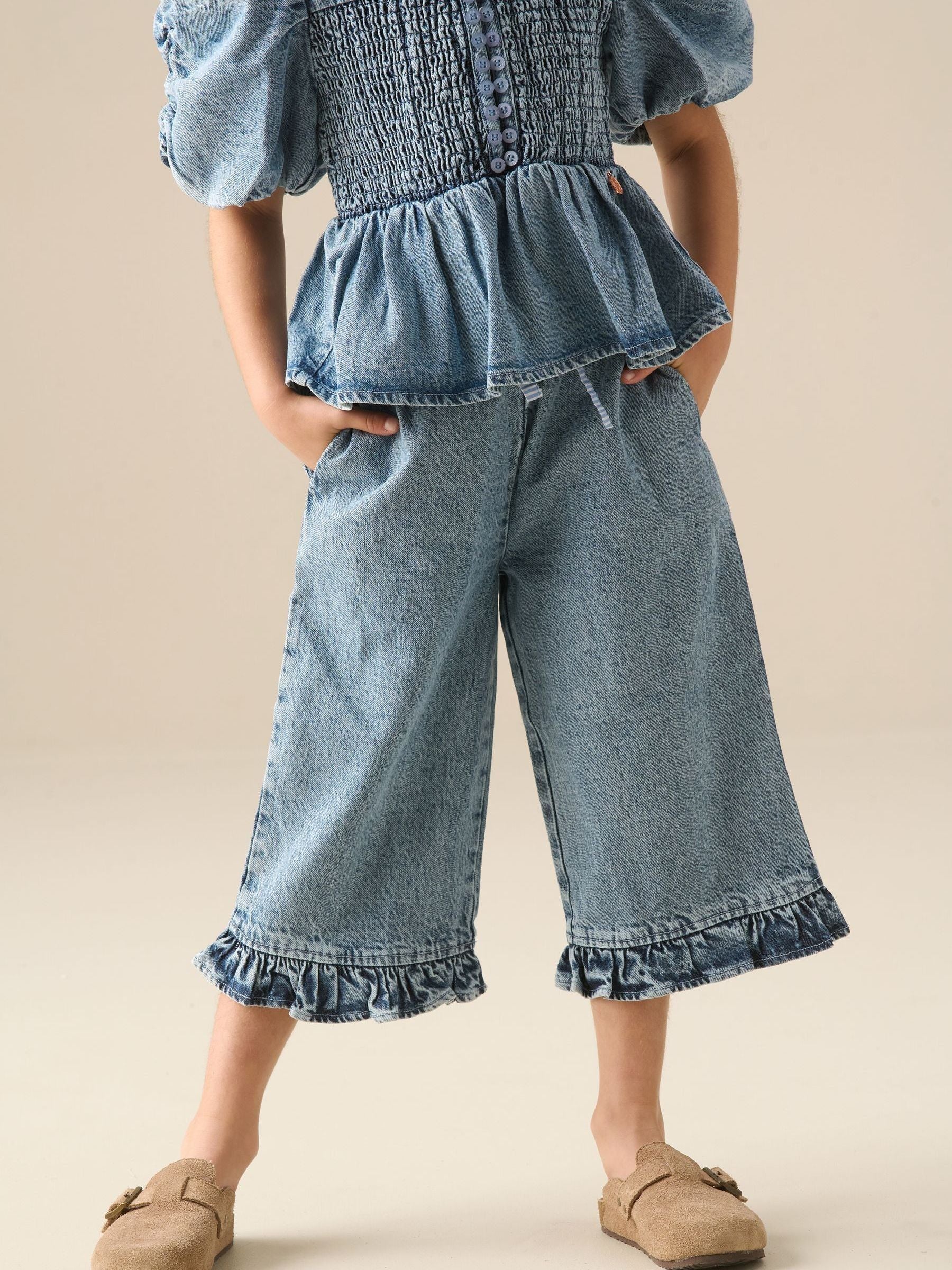 Dsiney Kidz - Angel & Rocket Blue Orla Blue Denim Frill Hem Trousers image 4