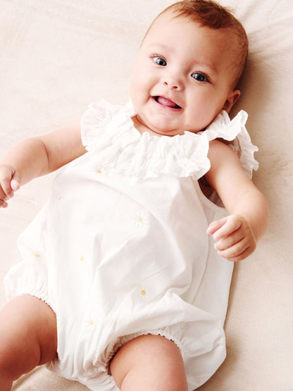 Angel & Rocket White Mila Daisy Embroidered Frill Rompersuits image 1