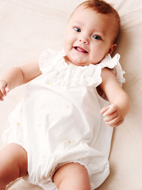Angel & Rocket White Mila Daisy Embroidered Frill Rompersuits image 1