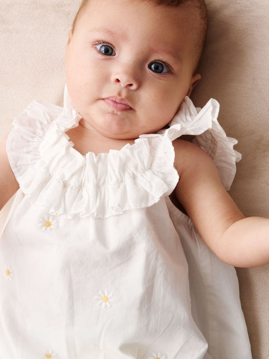 Angel & Rocket White Mila Daisy Embroidered Frill Rompersuits image 2
