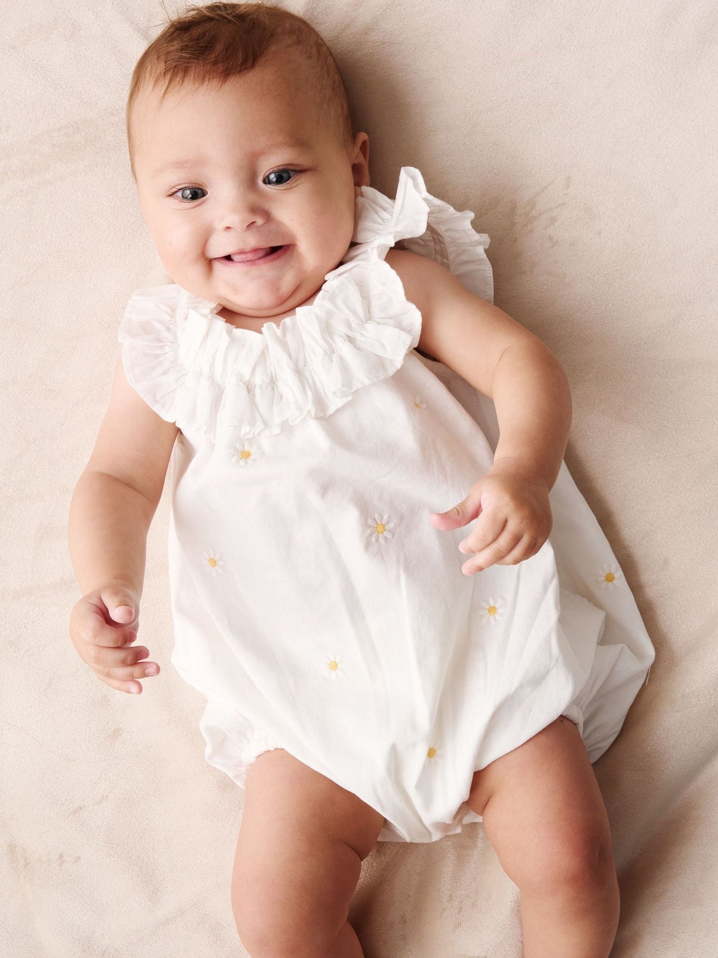 Angel & Rocket White Mila Daisy Embroidered Frill Rompersuits image 3