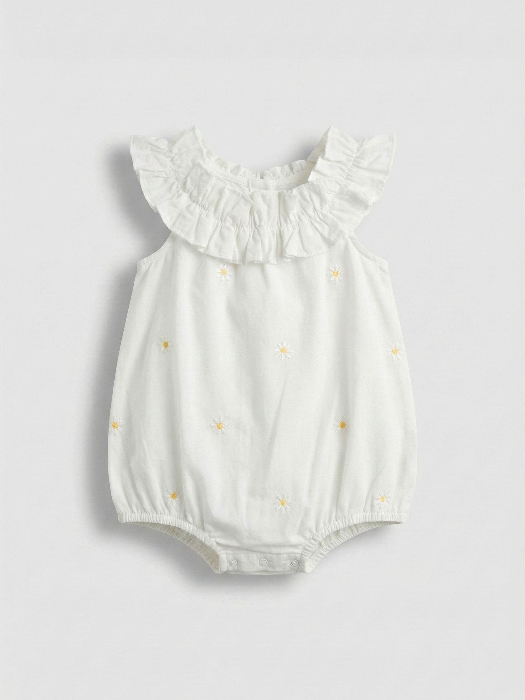 Angel & Rocket White Mila Daisy Embroidered Frill Rompersuits image 4