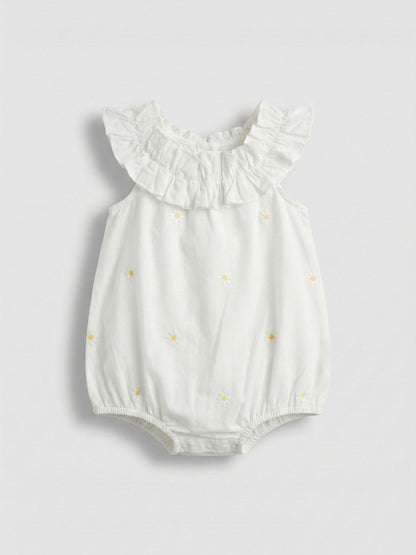 Angel & Rocket White Mila Daisy Embroidered Frill Rompersuits image 4