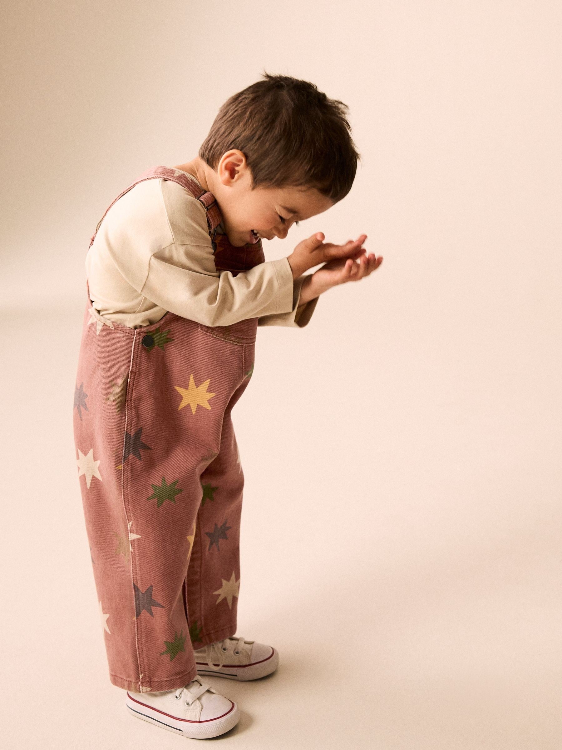Rust Red Star Print Dungarees (3mths-7yrs) image 1