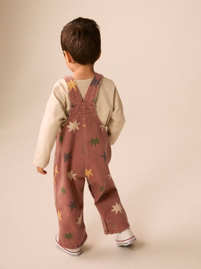 Rust Red Star Print Dungarees (3mths-7yrs) image 3