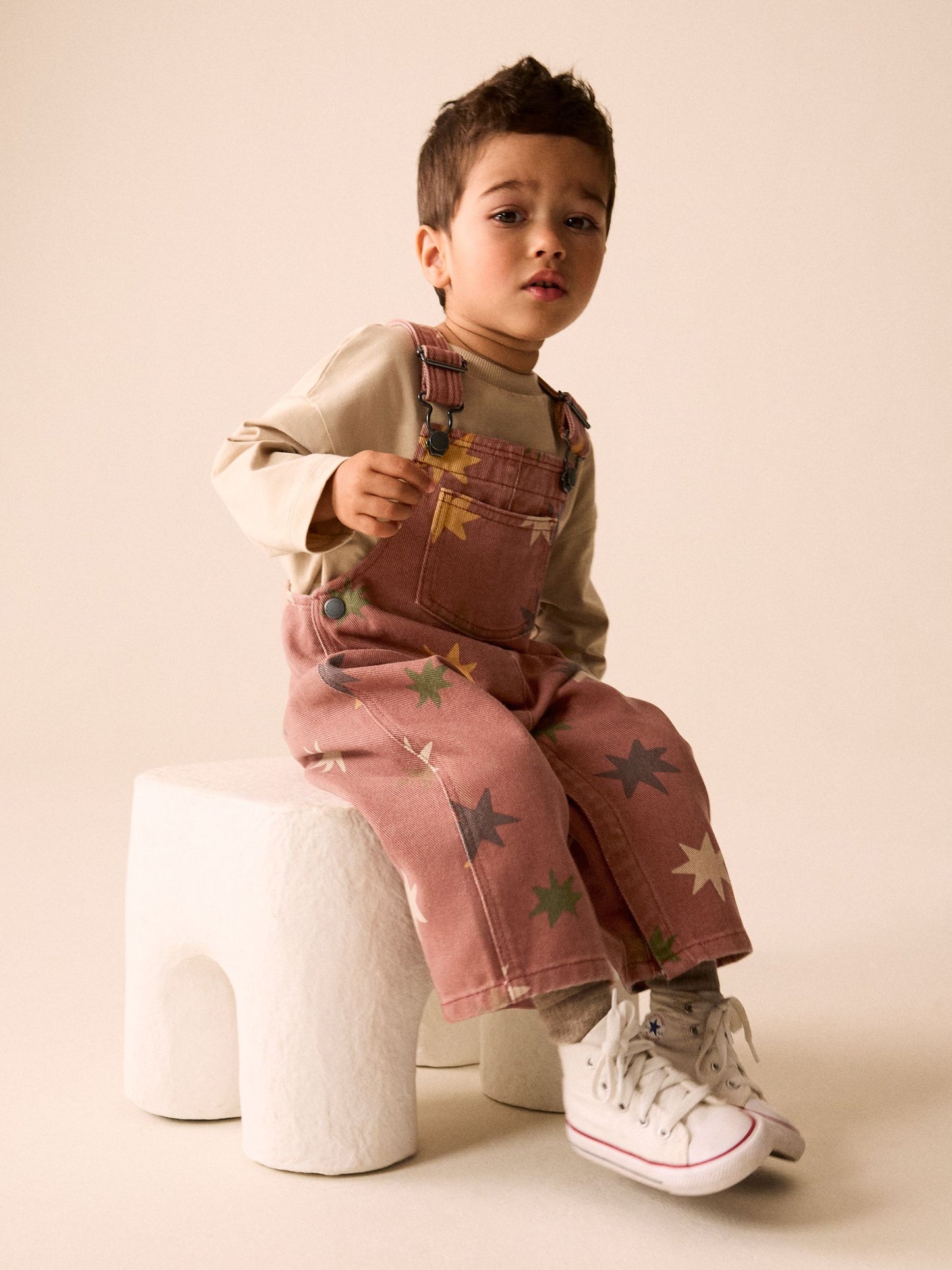 Rust Red Star Print Dungarees (3mths-7yrs) image 4