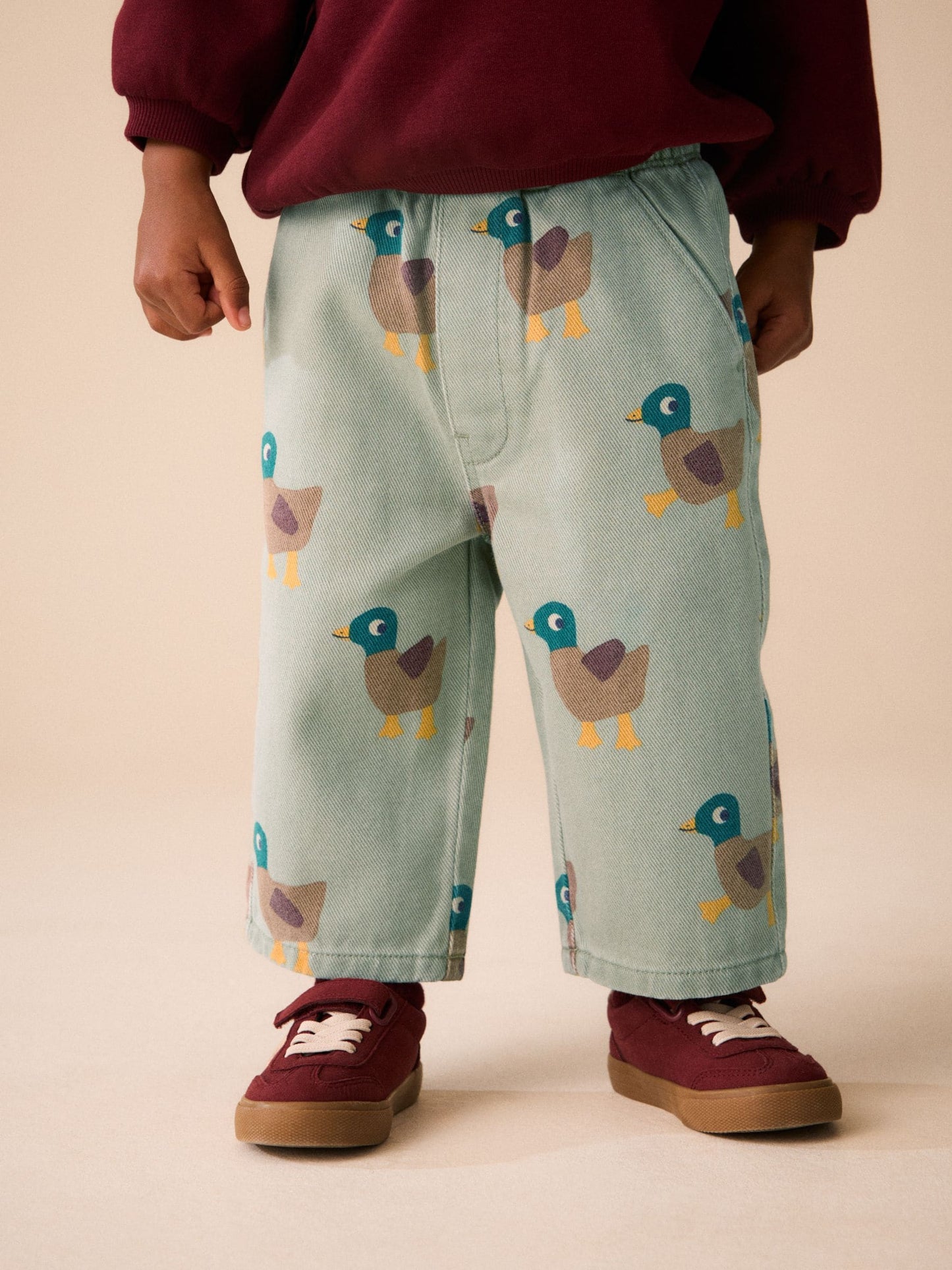 Green Duck Pull On Wide Trousers (3mths-7yrs) image 1