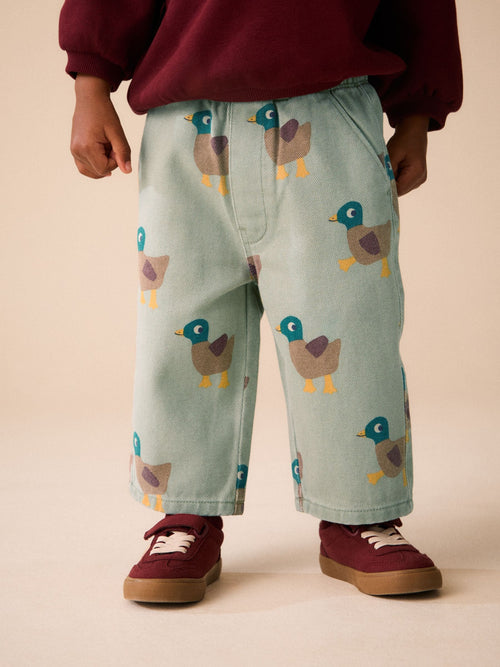 Green Duck Pull On Wide Trousers (3mths-7yrs) image 1