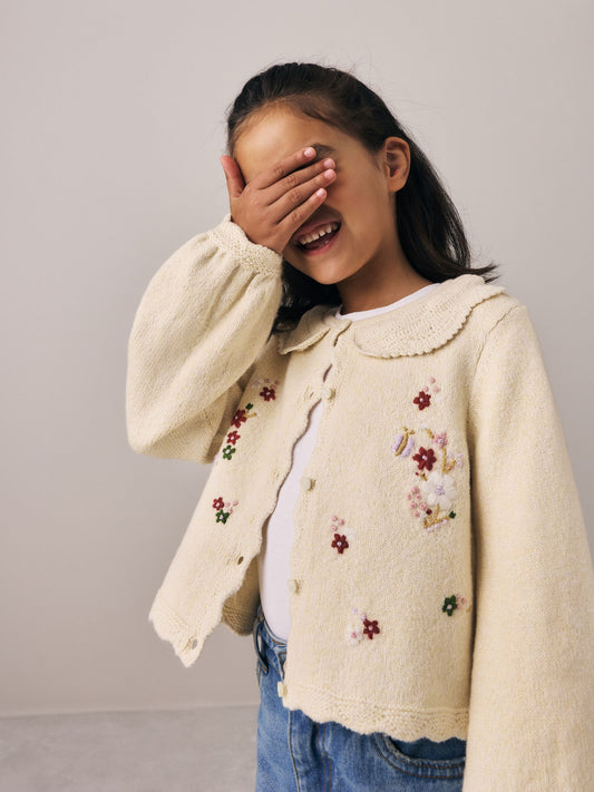Laura Ashley Cream Embroidered Knit Cardigan - image 1