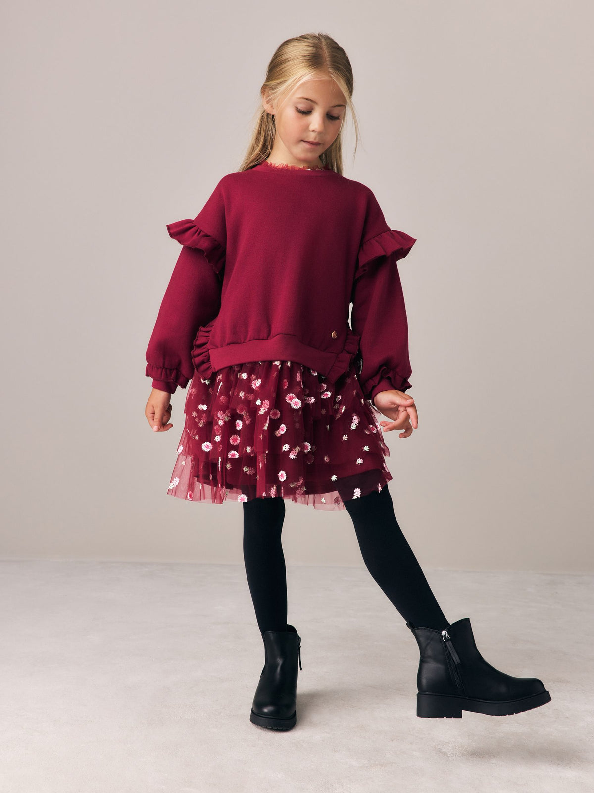 Dsiney Kidz - Laura Ashley Burgundy Red Sweat Mock Dress image 1
