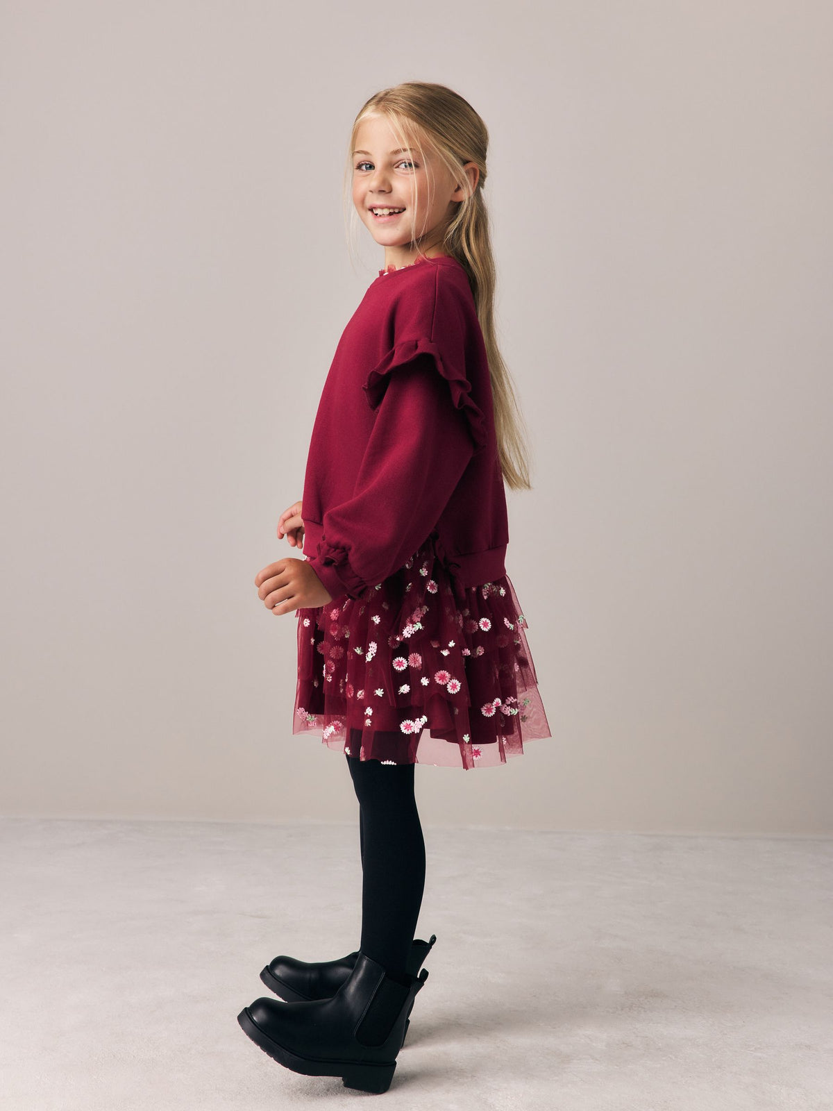 Dsiney Kidz - Laura Ashley Burgundy Red Sweat Mock Dress image 3