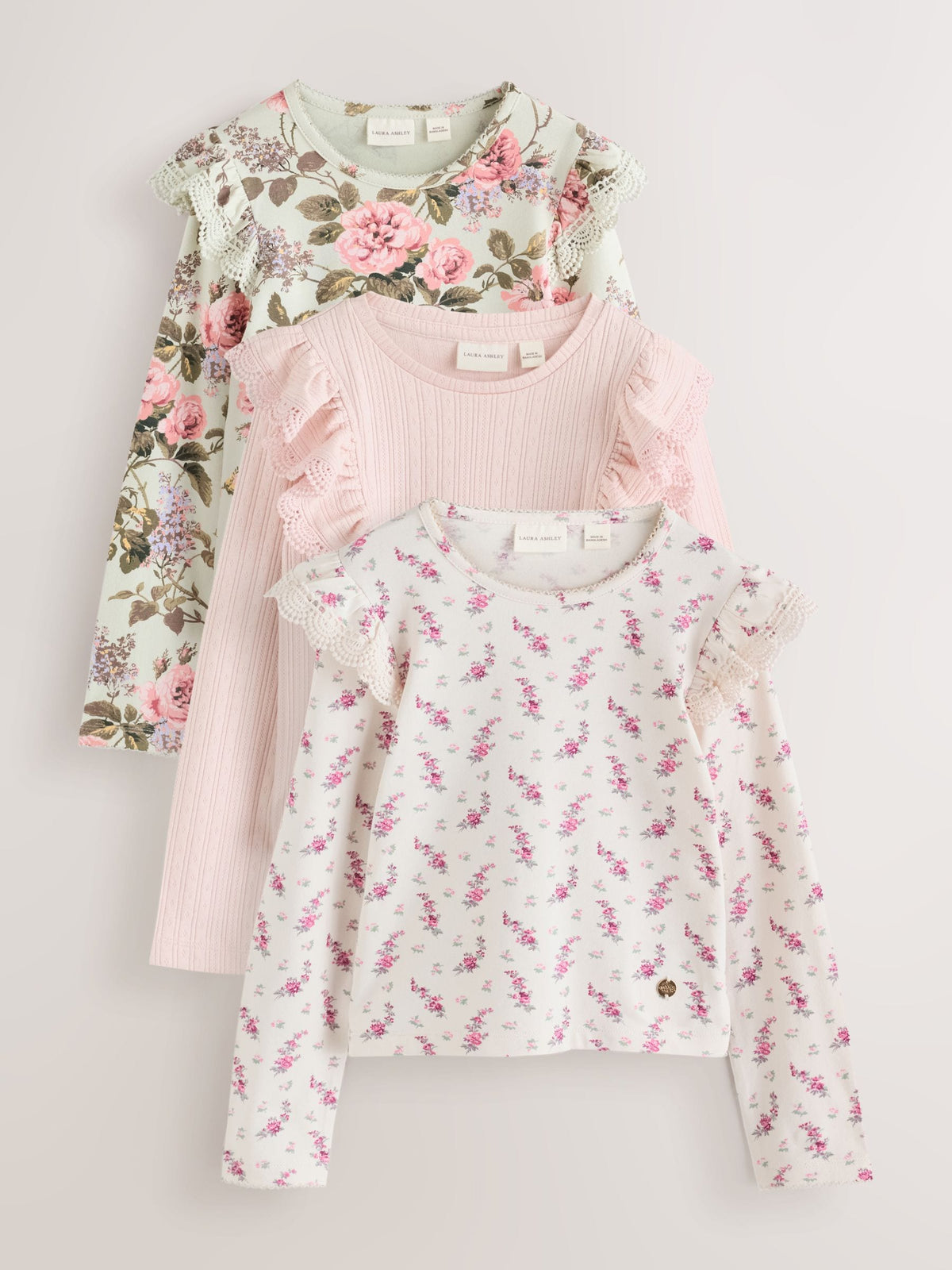 Dsiney Kidz - Laura Ashley Multi Long Sleeve Frill T-Shirts 3 Pack image 1