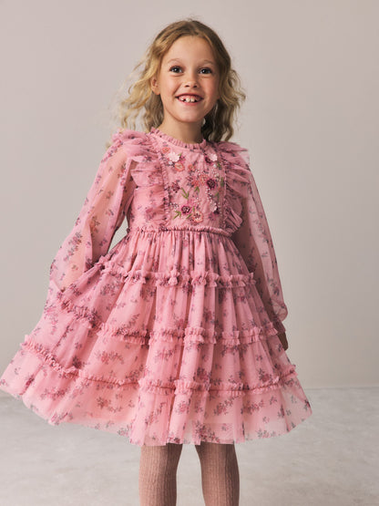 Dsiney Kidz - Laura Ashley Pink Embroided Mesh Tiered Floral Dress image 1