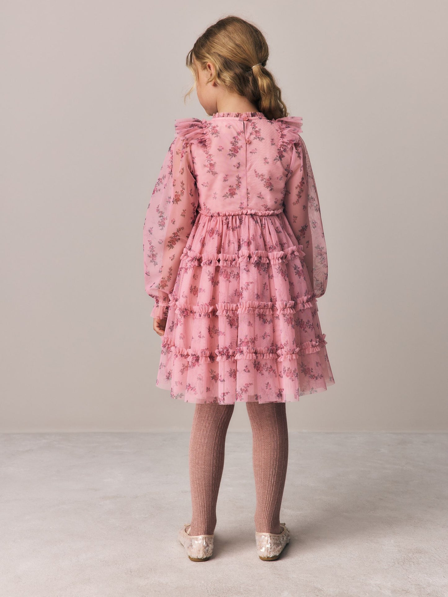 Dsiney Kidz - Laura Ashley Pink Embroided Mesh Tiered Floral Dress image 2