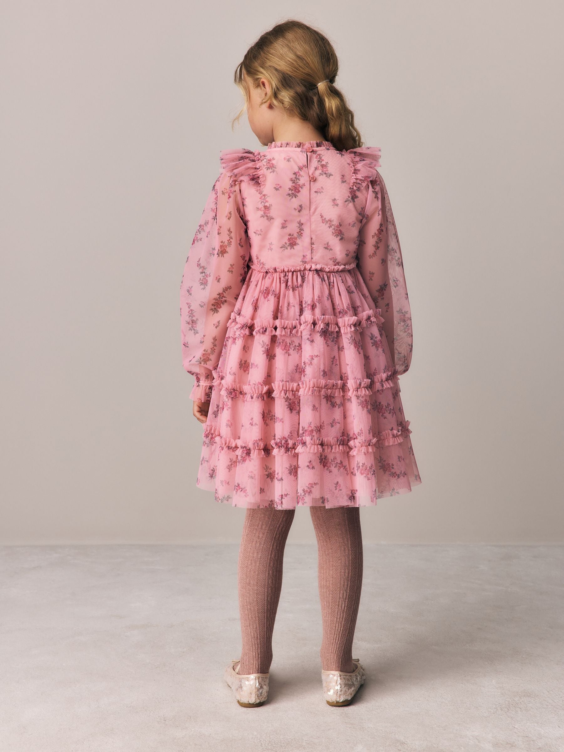 Dsiney Kidz - Laura Ashley Pink Embroided Mesh Tiered Floral Dress image 2