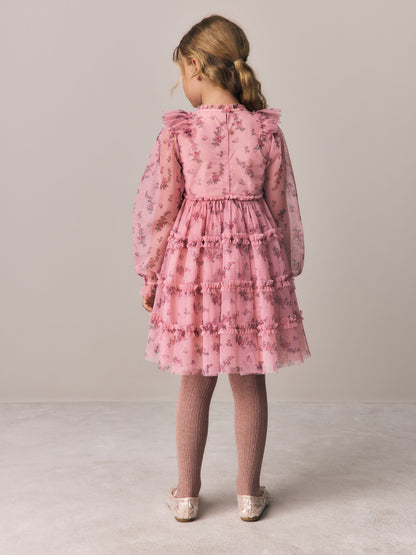 Dsiney Kidz - Laura Ashley Pink Embroided Mesh Tiered Floral Dress image 2