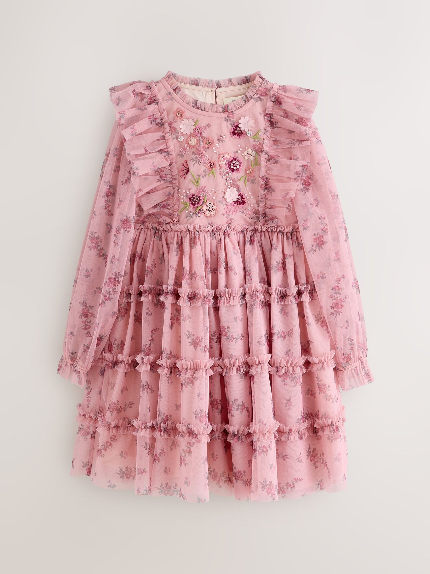 Dsiney Kidz - Laura Ashley Pink Embroided Mesh Tiered Floral Dress image 5