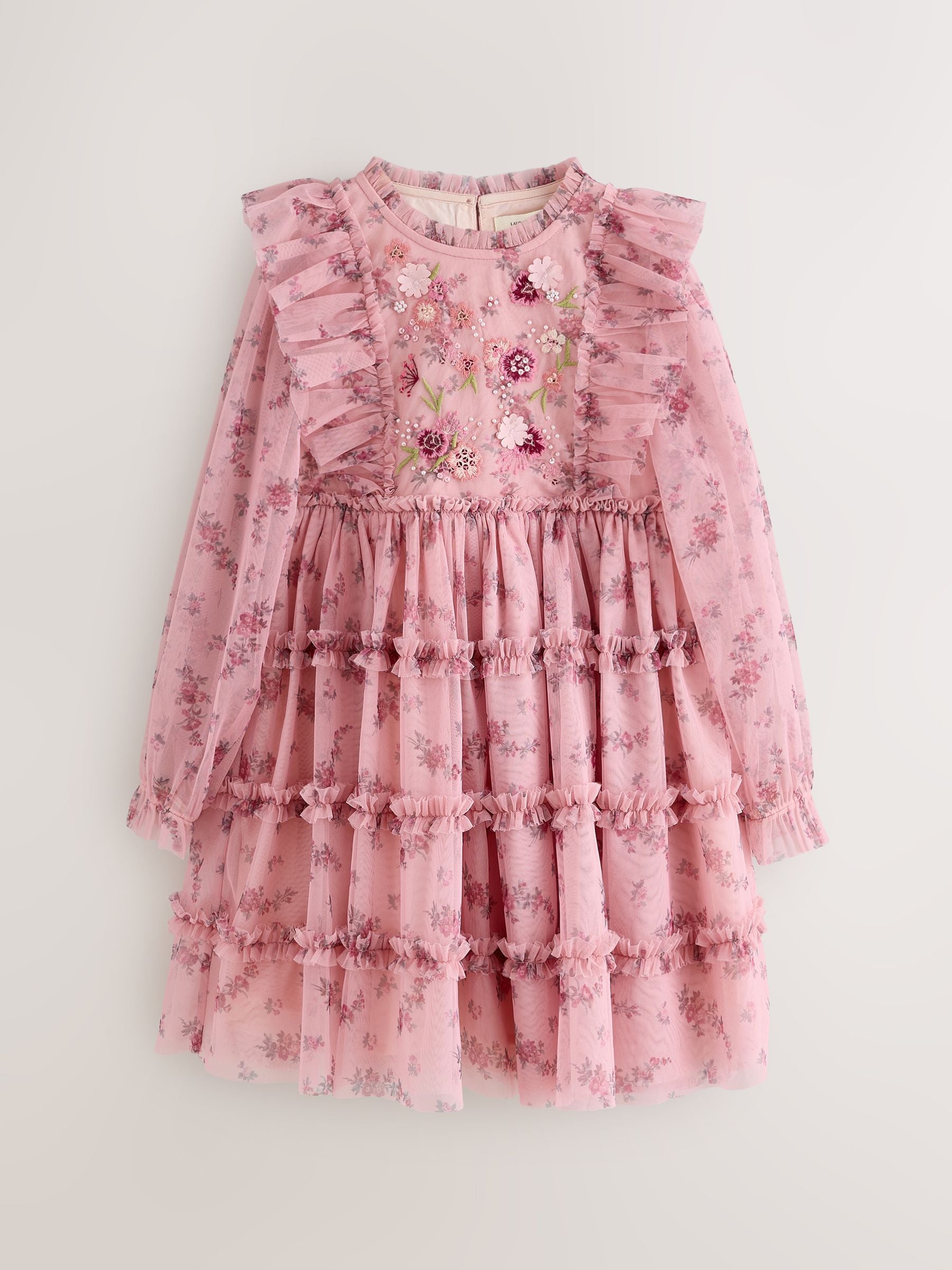 Dsiney Kidz - Laura Ashley Pink Embroided Mesh Tiered Floral Dress image 5