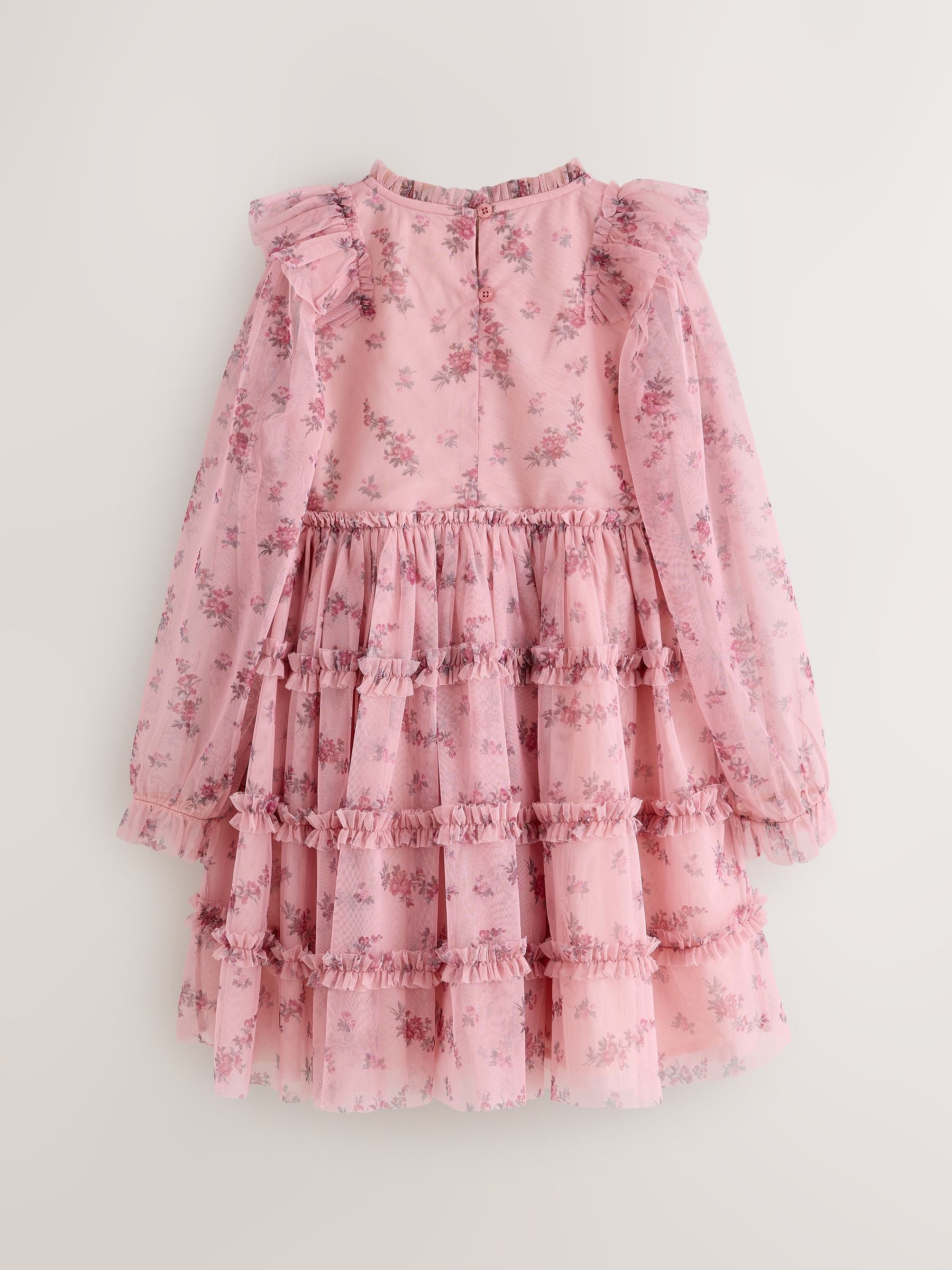 Dsiney Kidz - Laura Ashley Pink Embroided Mesh Tiered Floral Dress image 6