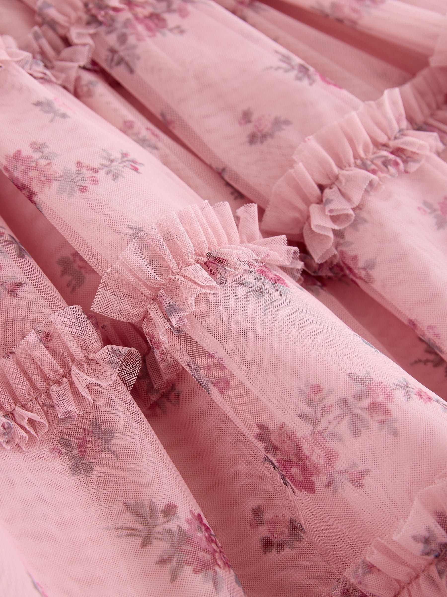 Dsiney Kidz - Laura Ashley Pink Embroided Mesh Tiered Floral Dress image 7