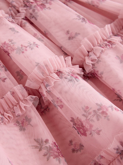 Dsiney Kidz - Laura Ashley Pink Embroided Mesh Tiered Floral Dress image 7