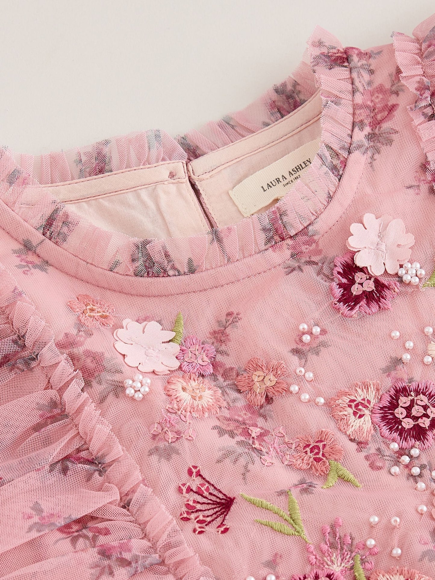 Dsiney Kidz - Laura Ashley Pink Embroided Mesh Tiered Floral Dress image 8