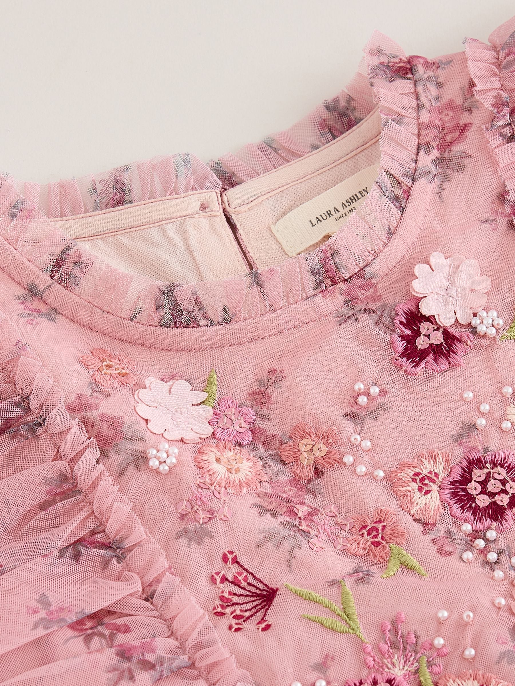 Dsiney Kidz - Laura Ashley Pink Embroided Mesh Tiered Floral Dress image 8