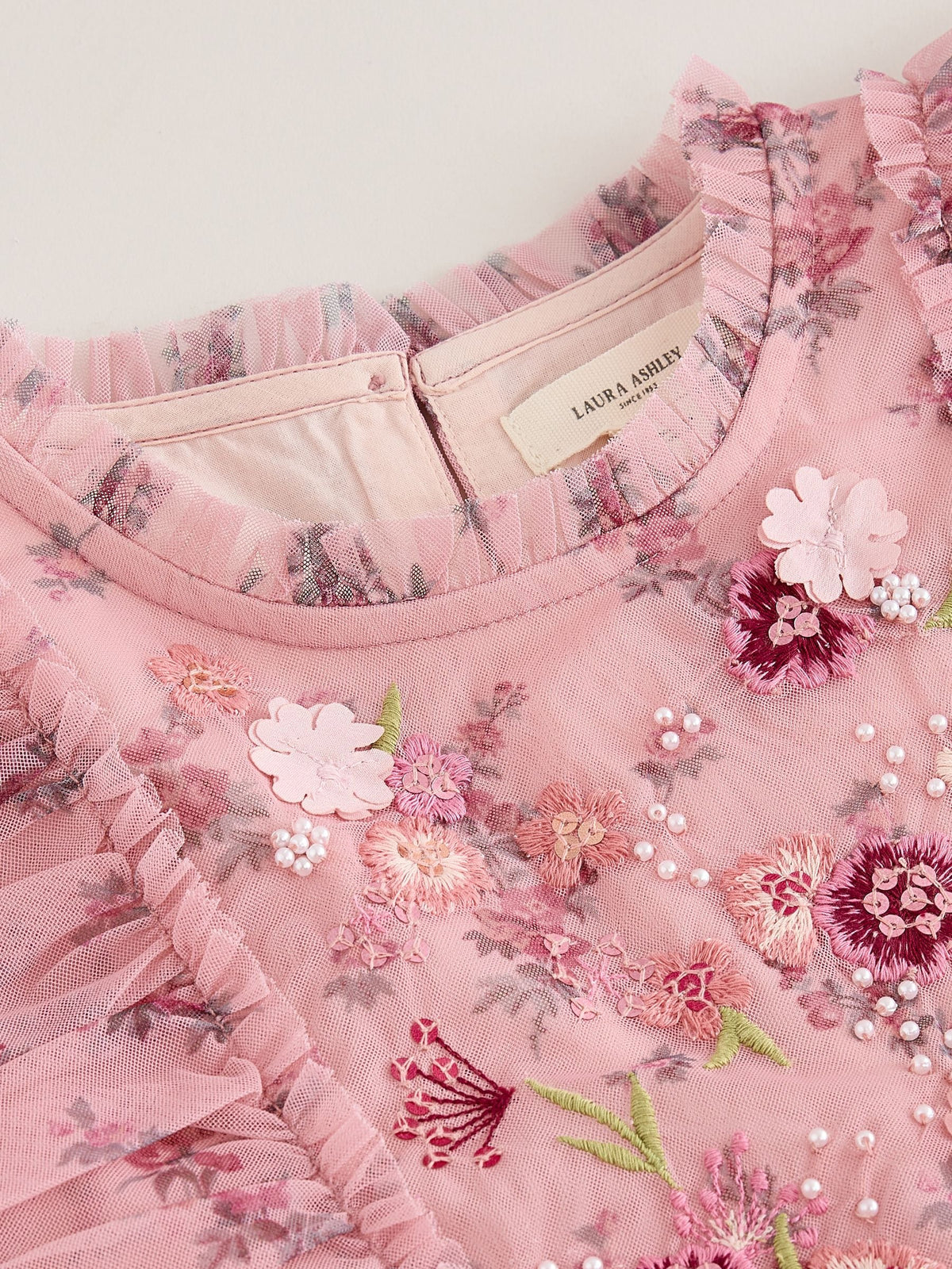 Dsiney Kidz - Laura Ashley Pink Embroided Mesh Tiered Floral Dress image 8