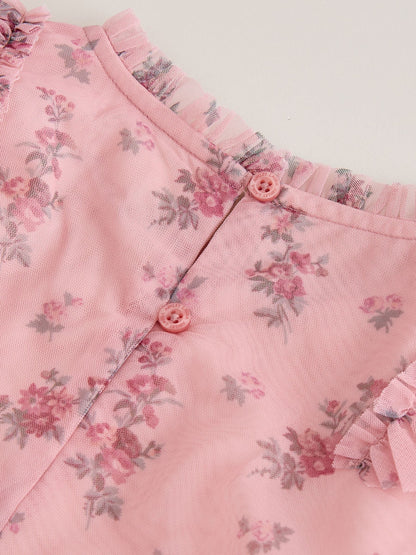 Dsiney Kidz - Laura Ashley Pink Embroided Mesh Tiered Floral Dress image 9